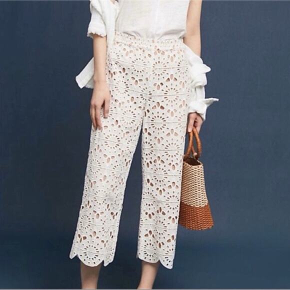 Anthropologie Red Carter Womens Deck Lace Pants Size Small White‎ Boho Bridal - Picture 1 of 10